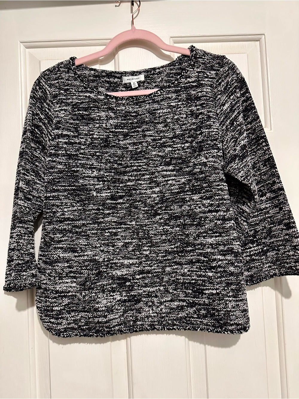 Max Studio Black and White Marled Crewneck Sweater